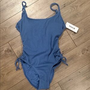 Hurley Blue Ribbed One-Piece Swimsuit with Side Ties
